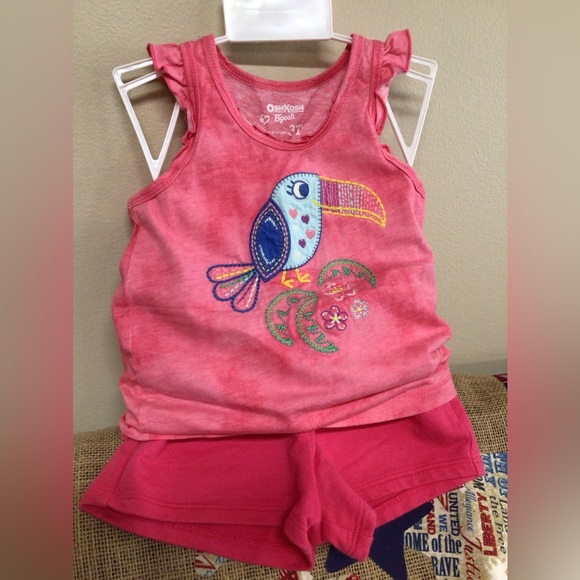 Vintage Oshkosh Girls 2 PC Embroidered Front Toucan Bird Outfit Size 3T - Picture 3 of 14
